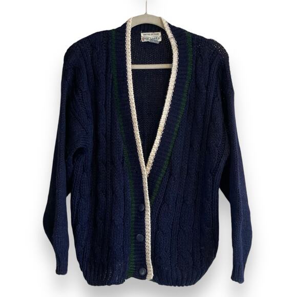 Vintage Currants Hand Knit Navy Blue Preppy Academia Cardigan Sweater Sz Medium - Picture 1 of 16